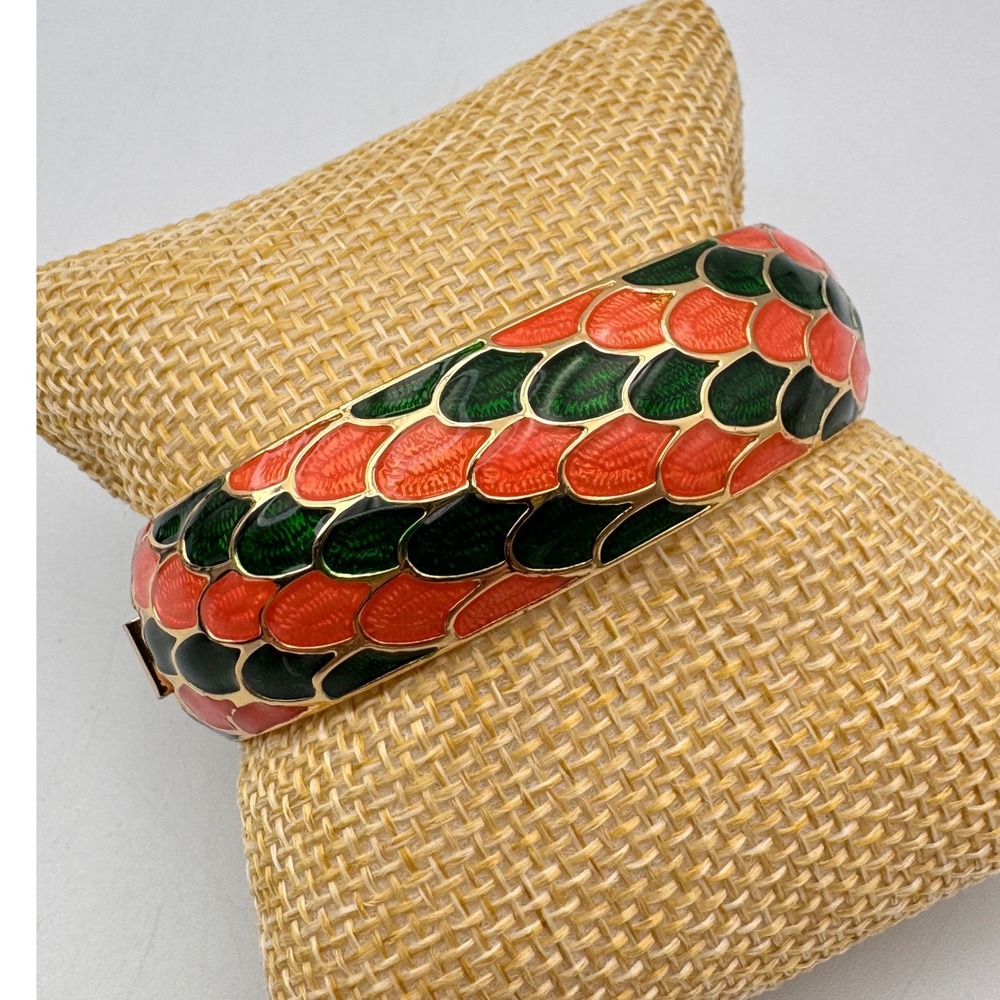 Lilly Pulitzer‎ Gold Tone Orange Green Enamel Hinged Bangle Mermaid Bracelet
